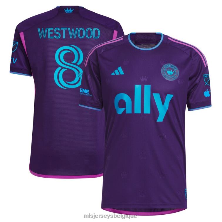 MLS Jerseys Hommes charlotte fc ashley westwood adidas violet 2023 kit bijou de la couronne maillot authentique J8822717