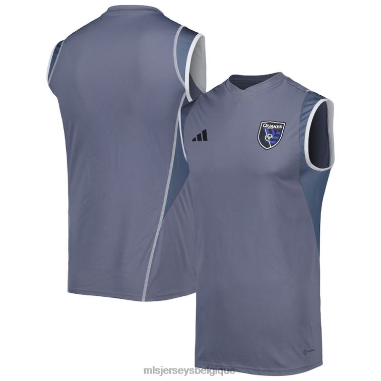 MLS Jerseys Hommes maillot d'entraînement sans manches sur le terrain adidas 2023 des tremblements de terre de San Jose gris J8822341